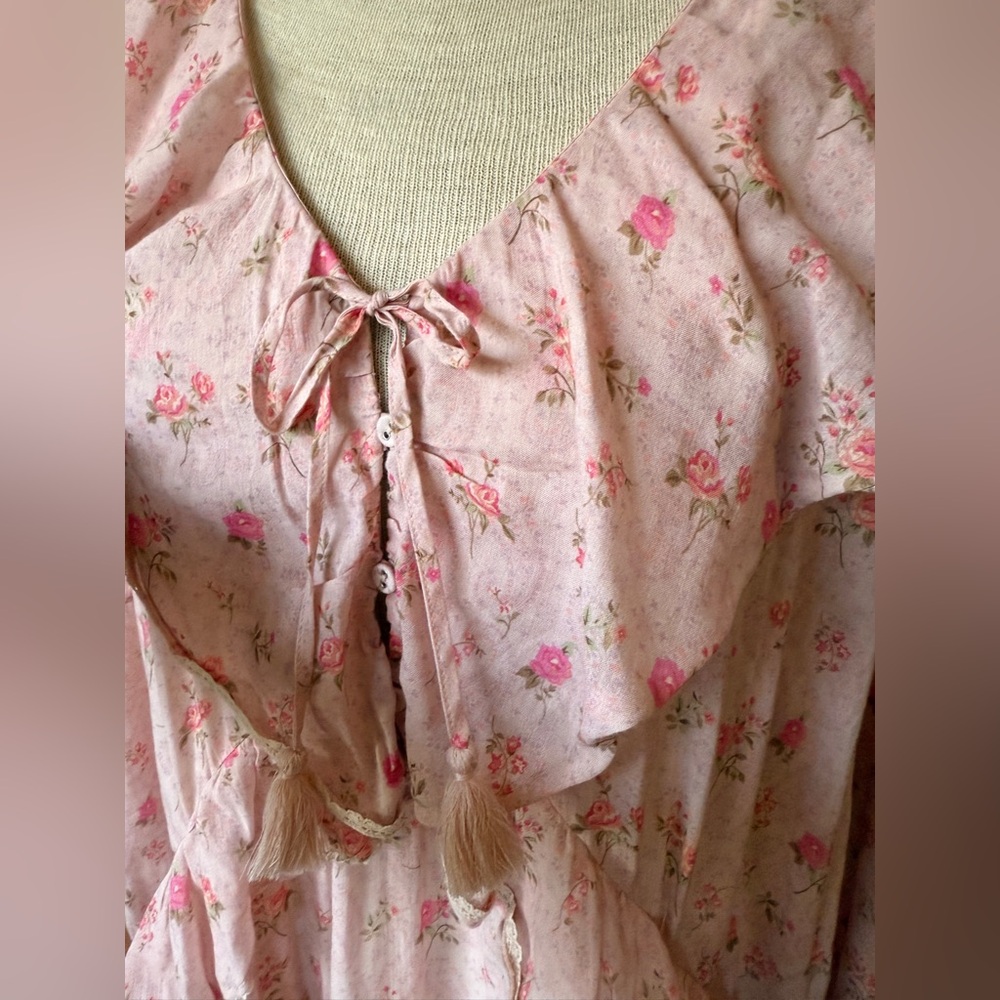 Spell & The Gypsy Collective Fleur Ruffle Floral Maxi Gown — Pink Champagne L - Picture 8 of 14